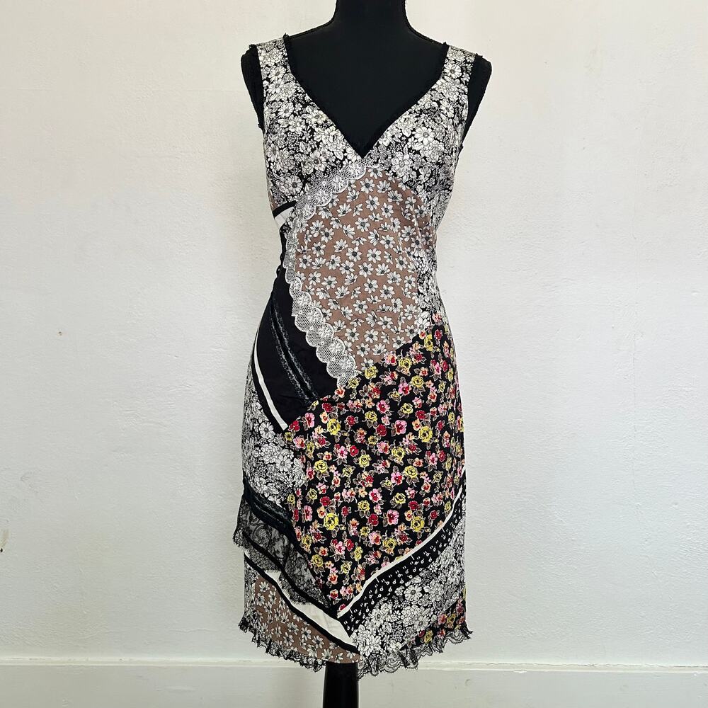 Vintage Women's Patchwork Floral and Lace Blumarine Bodycon Dress
